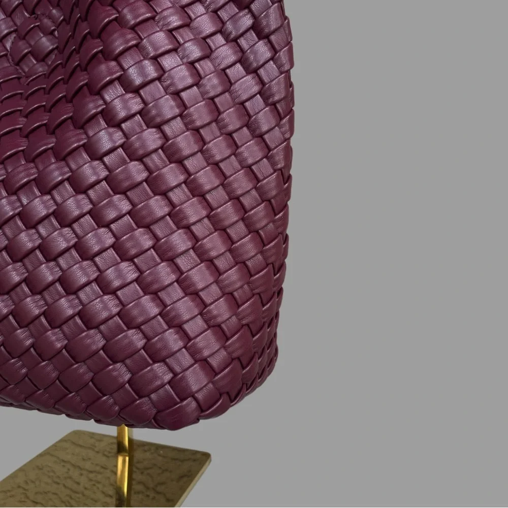 SONOMA Purple Burgundy Wine Faux Leather Woven Hobo Bag Basketweave Shoulder Bag